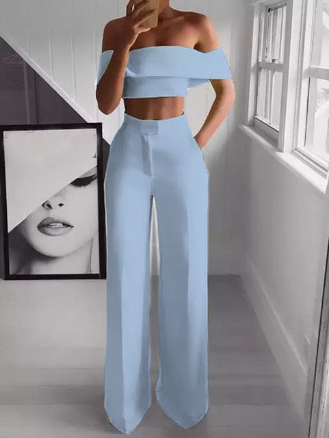 CORA CROPPED TOP & LONG TROUSERS SET