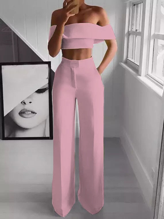 CORA CROPPED TOP & LONG TROUSERS SET